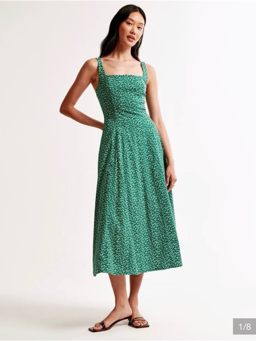 Abercrombie & Fitch Green Floral Square-Neck Midi Dress